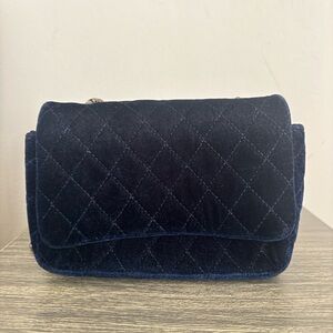 Royal blue velvet crossbody flap bag